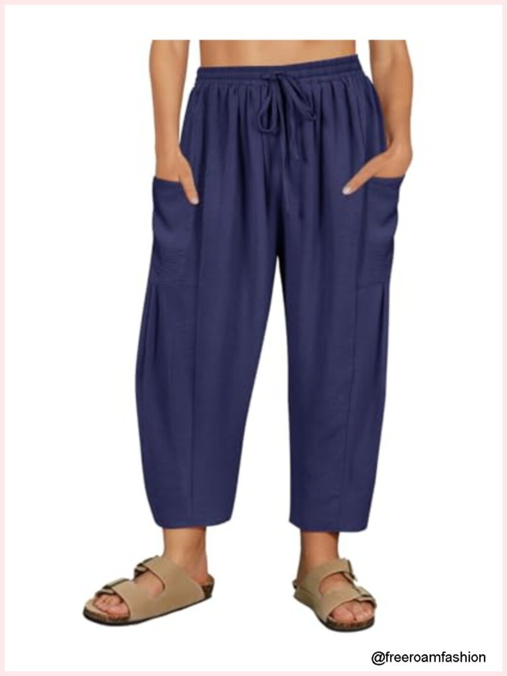 Plus Size Palazzo Harem Pants Wide Leg Drawstring Ankle Pants with Pockets